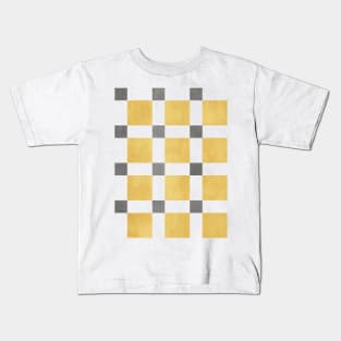 Chequer Pattern Warm Yellow Dark Grey Kids T-Shirt